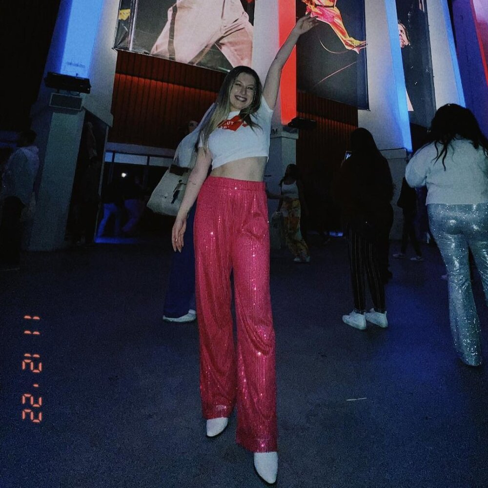 Sparkle Sequin Pants Elastic Waist Wide Leg Trousers